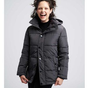 Black Universal Standard Rainier Hooded Short Puffer Coat Women's XL 26/28 NWT